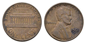 США 1 цент 1961 D, Авраам Линкольн KM 201 медь цинк 4674-466