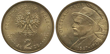 Польша 2 злотых 2012 MW, 100 лет со дня смерти Болеслава Пруса (1847-1912) KM 838 нордик UNC M74-01