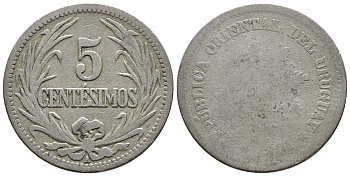 Уругвай 5 сентесимо 1901 А KM 21 медно-никель 08-1111