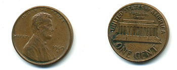 США 1 ЦЕНТ 1969 D, ЛИНКОЛЬН KM 201 медь цинк 4364-151