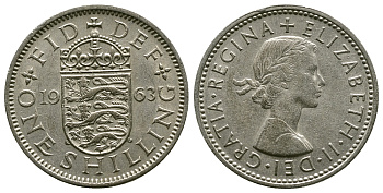 Великобритания 1 шиллинг 1963 Елизавета II (1952-2022), Английский герб KM 904, Spink 4147 медно-никель 4384-457