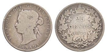 Канада 25 центов 1872 H, Виктория (1837-1901) KM 5 серебро 1518-1532