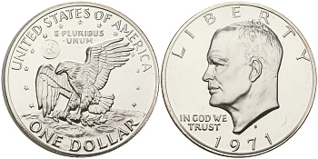 США 1 доллар 1971 S, Президент Эйзенхауэр, лунный орел KM 203a серебро  PROOF 1095-7-41
