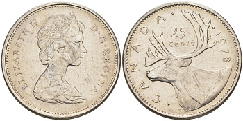 КАНАДА 25 ЦЕНТОВ 1978 ЕЛИЗАВЕТА II KM 62b никель 190-456