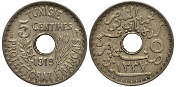 Тунис 5 сантимов 1919 A KM 242 никель латунь     4388-347