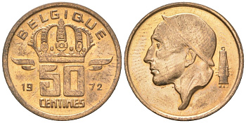 Бельгия 50 сантимов 1972 BELGIQUE, БОДУЭН I (1951-1993 KM 148.1 бронза UNC 3309-363