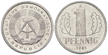 ГДР 1 пфенниг 1985 А KM 8.2 алюминий 4651-136