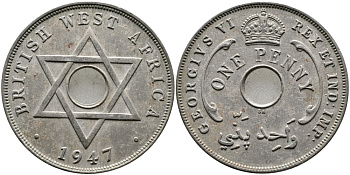 Британская Западная Африка 1 пенни 1947 Георг VI (1937-1952) KM 19 медно-никель 1523-231