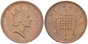 Великобритания 1 пенни 1996 Елизавета II KM 935а сталь плакированная медью    4609-538