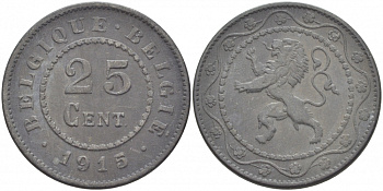 БЕЛЬГИЯ 25 САНТИМОВ 1915 BELGIQUE-BELGIE KM 82 цинк 3718-536