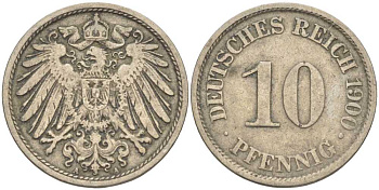 Германия 10 пфеннигов 1900 A KM 12, J. 13 медно-никель 4401-1132