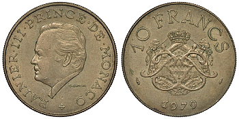 Монако 10 франков 1979 Ренье III (1949-2005) KM 154 медь никель алюминий 4681-426