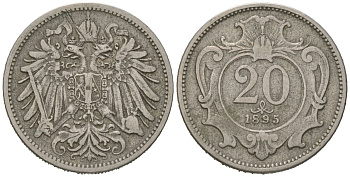 Австрия 20 геллеров 1895 Франц Иосиф I (1848-1916) KM 2803 никель 4615-212