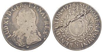 Франция 1 экю 1726 N, Людовик XV (1715-1774) KM 486.14, Dy royales 1675, Gad R2 321 серебро 1066-2-66