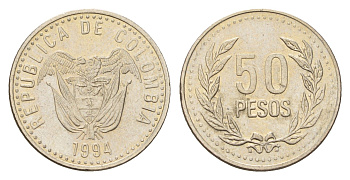 Колумбия 50 песо 1994 KM 283 медь цинк никель UNC 4142-743
