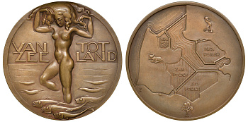 Нидерланды медаль 1930 обнаженная нимфа выходящая из северного моря, 60 мм бронза 10-004-05