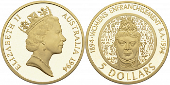Австралия 5 долларов 1994 100 лет избирательному праву женщин KM 224 a алюминевая бронза PROOF 1068-2-44