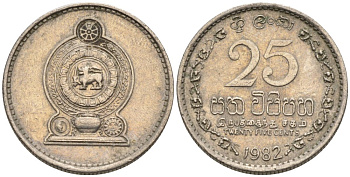 ШРИ-ЛАНКА 25 ЦЕНТОВ 1982 KM 141.2 медно-никель 192-552
