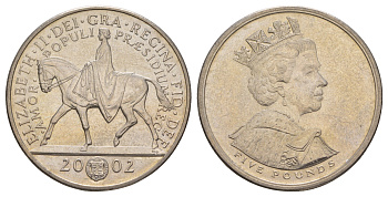 Великобритания 5 фунтов 2002 Золотой юбилей правления Королевы Елизаветы II KM 1024, Spink L10 медно-никель UNC 4537-714