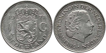 Нидерланды 1 гульден 1971 Юлиана (1948-1980) KM 184а никель 113-712