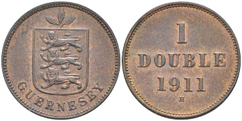 Гернси 1 дабл (дубль) 1911 KM 10 бронза 3851-1017