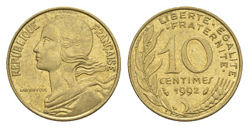 Франция 10 сантимов 1992 тип Morlon KM 929, Le Franc 144.33 алюминиевая бронза UNC 4630-365