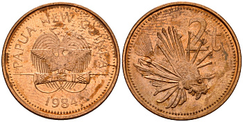 Папуа-Новая Гвинея 2 тойя 1984 Елизавета II (1953-) KM 2 бронза 4571-313