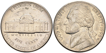 США 5 центов 1996 Р, Джефферсон KM А192 медно-никель 4126-926