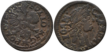 ЛИТВА 1 СОЛИД 1663 GFH, ЯН II КАЗИМИР (1648-1668) KM 50 медь 441-1033