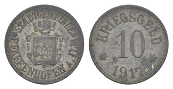 Пфаффенхофен-ан-дер-Ильм 10 пфеннигов 1917 Funck 421.2, Men05 20354.2, Men18 25512.2 цинк 4636-1215