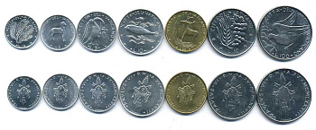 ВАТИКАН ЛОТ ИЗ 7 МОНЕТ 1977 ПАВЕЛ VI (1963-1978), ЖИВОТНЫЕ KM 116, 117, 118, 119, 120, 121, 122 UNC N4-32