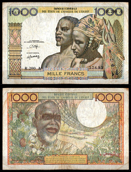 Западная Африка, Кот д Ивуар 1000 франков 1959-1965 Pick 103 An бумага 7217-42-1-1