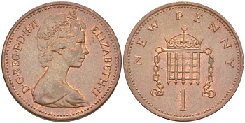 Великобритания 1 пенни 1971 Елизавета II (1952-2022) KM 915, Spink 4237 (B1) бронза 175-556