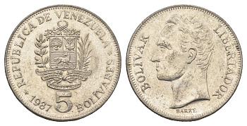 Венесуэла 5 боливаров 1987 Симон Боливар Y 53 никель 4661-314