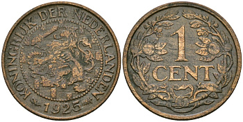 Нидерланды 1 цент 1925 Вильгельмина (1890-1948) KM 152 бронза 4576-1059