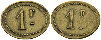 Франция 1 франк XIX-XX век ресторанный жетон латунь 4166-722