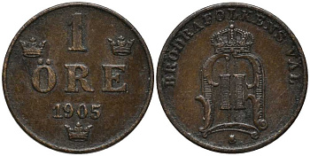 Швеция 1 эре 1905 Оскар II (1872-1907) король Швеции и Норвегии KM 750 бронза 201-1126
