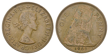 Великобритания 1 пенни 1962 Елизавета II (1952-2022) KM 897, Spink 4157 бронза 4680-715