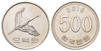 Южная Корея 500 вон 2016 KM 27 медно-никель UNC 4612-727