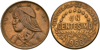 Панама 1 сентесимо 1968 Уррака KM 22 бронза 4608-657