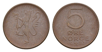 Норвегия 5 эре 1982 Улаф V (1957-1991) KM 415 бронза 4632-1268
