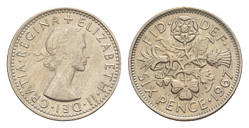 Великобритания 6 пенсов 1967 Елизавета II (1952-2022) KM 903, Spink 4149 медно-никель aUNC 4643-328