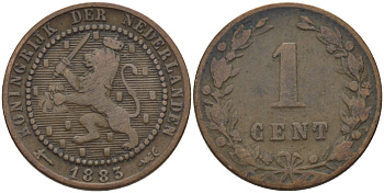 НИДЕРЛАНДЫ 1 ЦЕНТ 1883 KM 107 бронза 4387-1262