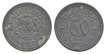Бремен 50 пфеннигов 1920 Funck 58.2, Men05 3610.1, Men18 4566.1 цинк 4584-914
