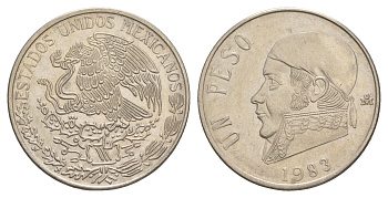 Мексика 1 песо 1983 Mo, Хосе Мария Морелос KM 460 медно-никель UNC 4637-615