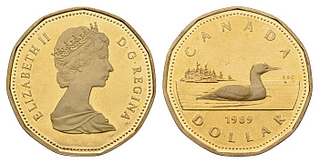 Канада 1 доллар 1989 Елизавета II (1952-2022), утка KM 157 никель плакированный бронзой PROOF 413-5015