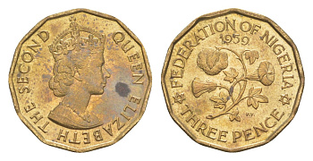 Нигерия 3 пенса 1959 KM 3 никель латунь 4613-226
