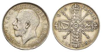 Великобритания 1 флорин = 2 шиллинга 1918 Георг V (1910-1936) KM 817, Spink 4012 серебро 270-1444