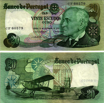 Португалия 20 эскудо 1978 Гагу Коутинью, биплан Fairey III III-MKII Pick 176 а бумага 6281-4-1-1