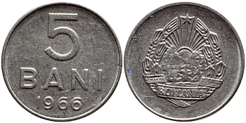 Румыния 5 бани 1966 год тип KM 92 сталь плакированная никелем 3458-254
